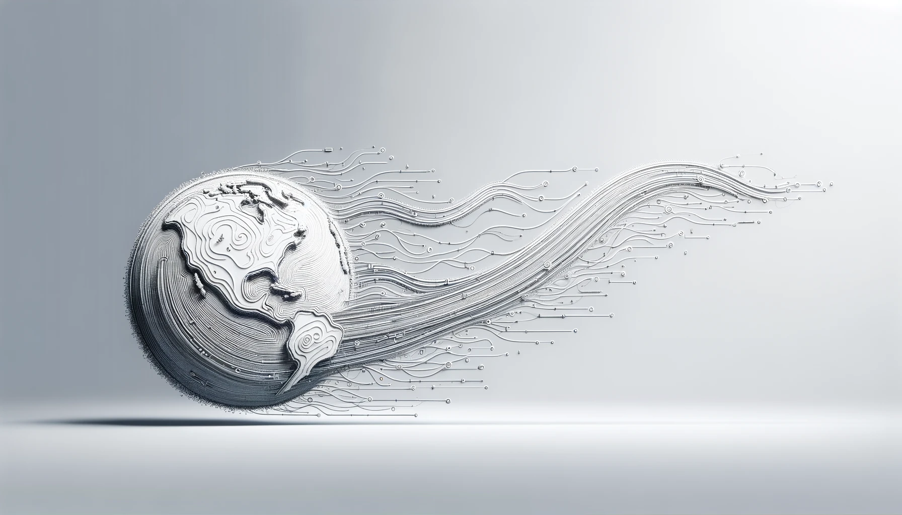 This image shows a stylized, abstract depiction of the world digital wave, consisting of fine lines and dots that create a sense of fluid motion, against a soft gradient background.